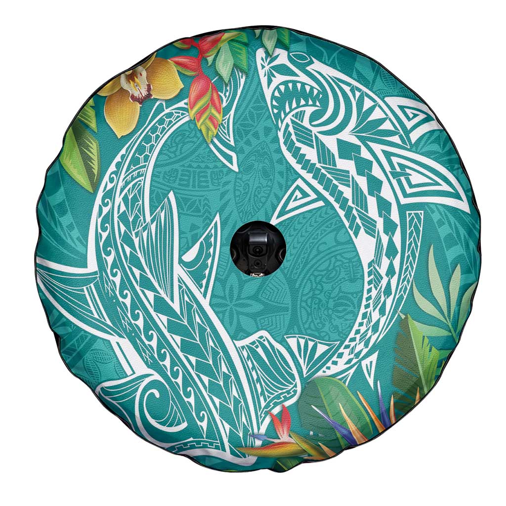 Polynesia Spare Tire Cover Sharks Duo Tropical Teal LT7 - Polynesian Pride
