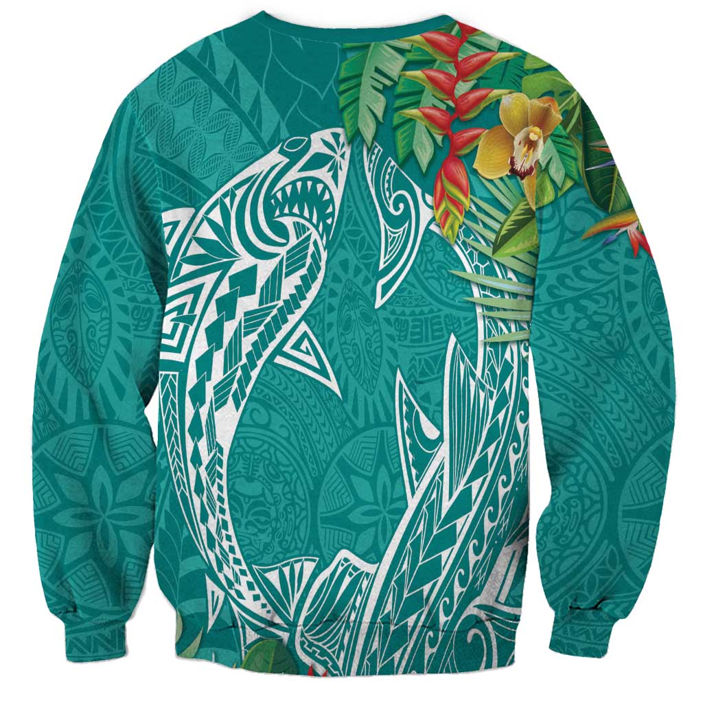 Polynesia Sweatshirt Sharks Duo Tropical Teal LT7 - Polynesian Pride