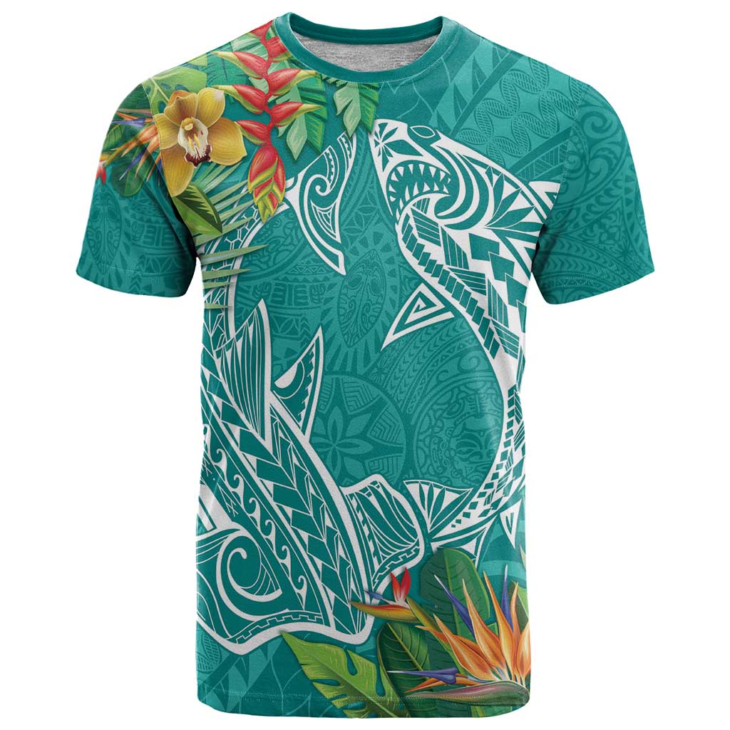 Polynesia T Shirt Sharks Duo Tropical Teal