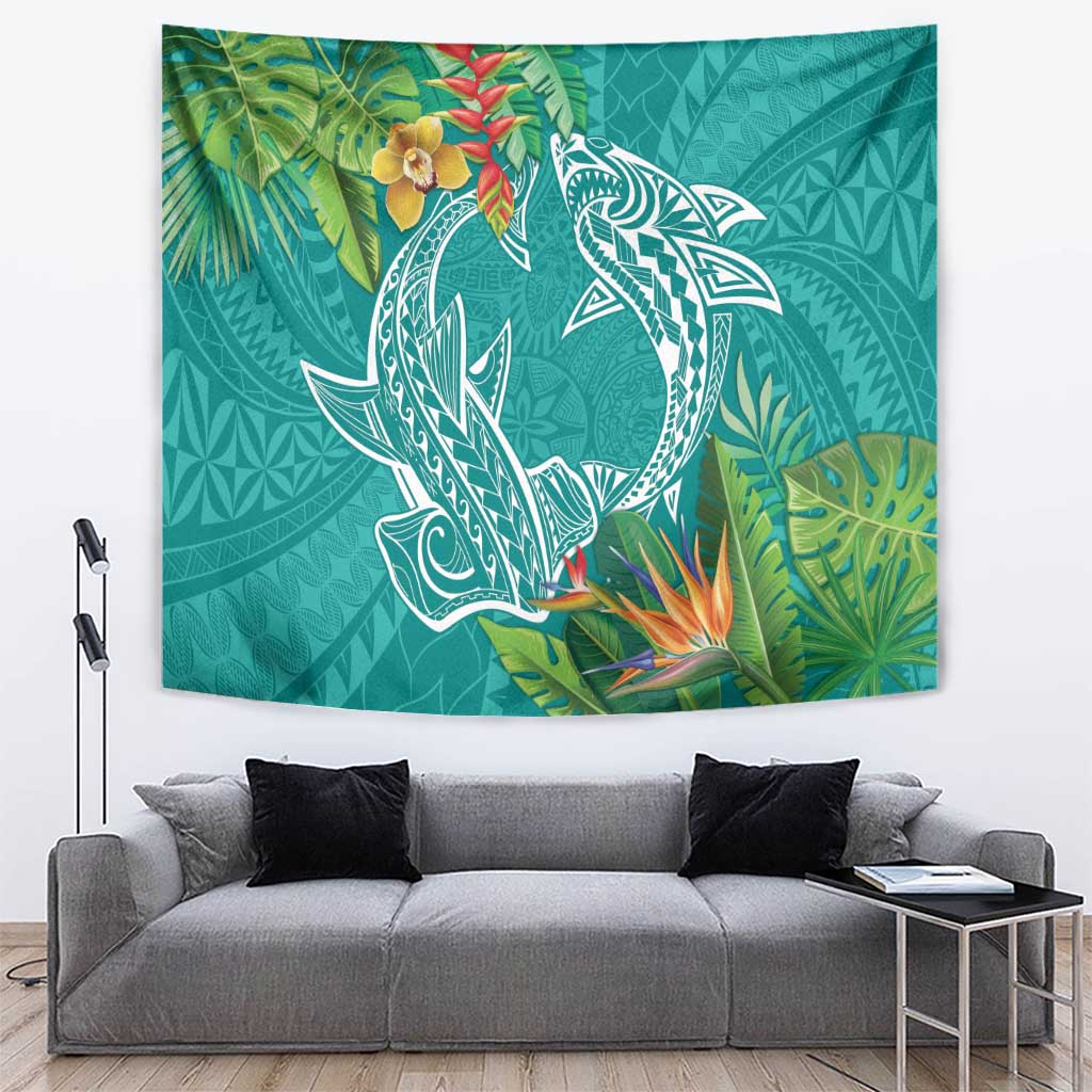 Polynesia Tapestry Sharks Duo Tropical Teal