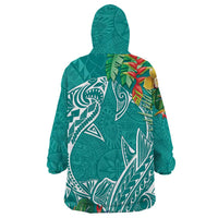 Polynesia Wearable Blanket Hoodie Sharks Duo Tropical Teal LT7 - Polynesian Pride