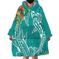 Polynesia Wearable Blanket Hoodie Sharks Duo Tropical Teal LT7 - Polynesian Pride
