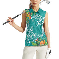Polynesia Women Sleeveless Polo Shirt Sharks Duo Tropical Teal LT7 - Polynesian Pride