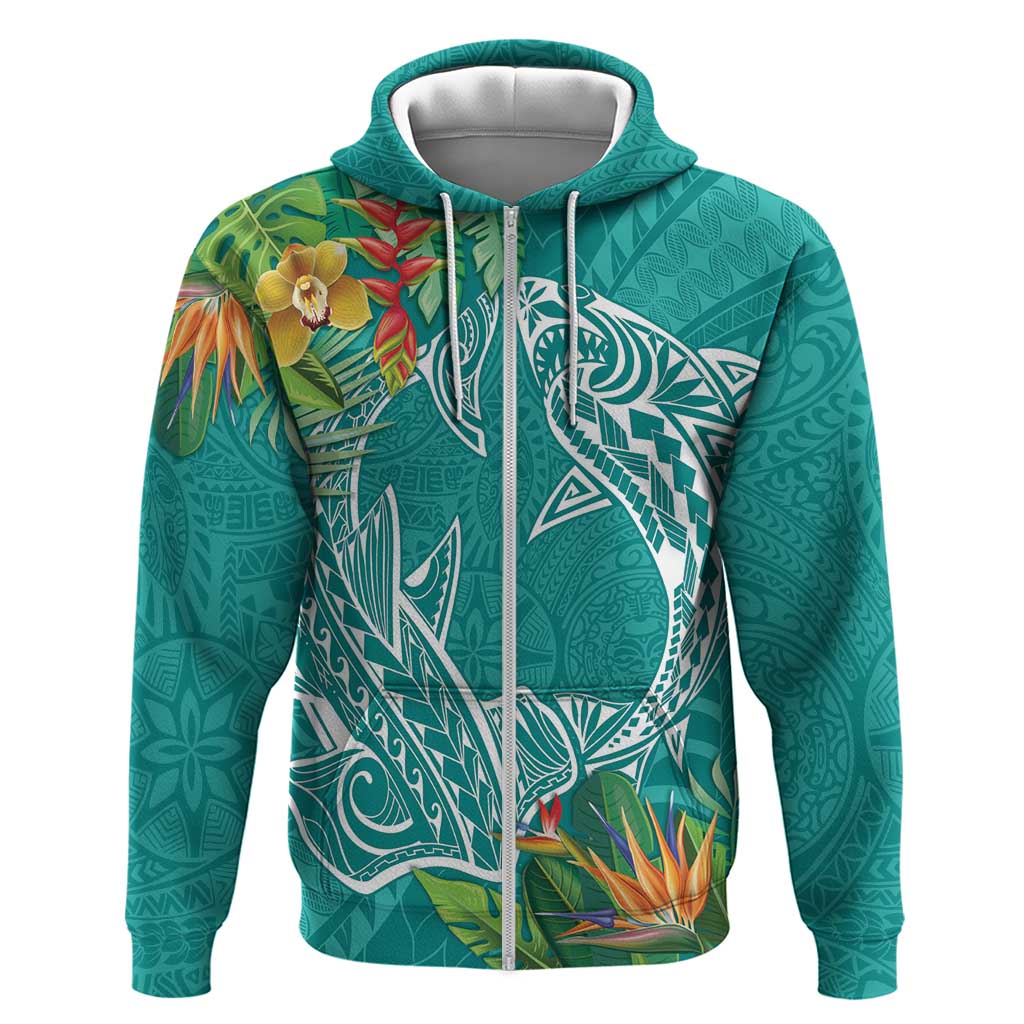 Polynesia Zip Hoodie Sharks Duo Tropical Teal