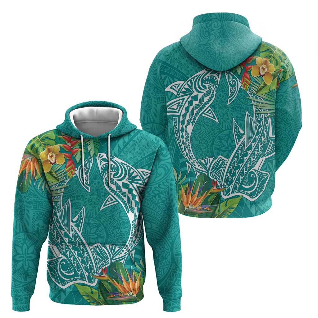 Polynesia Zip Hoodie Sharks Duo Tropical Teal