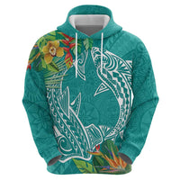 Polynesia Zip Hoodie Sharks Duo Tropical Teal