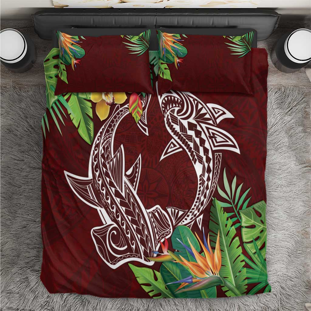 Polynesia Bedding Set Sharks Duo Tropical Oxblood