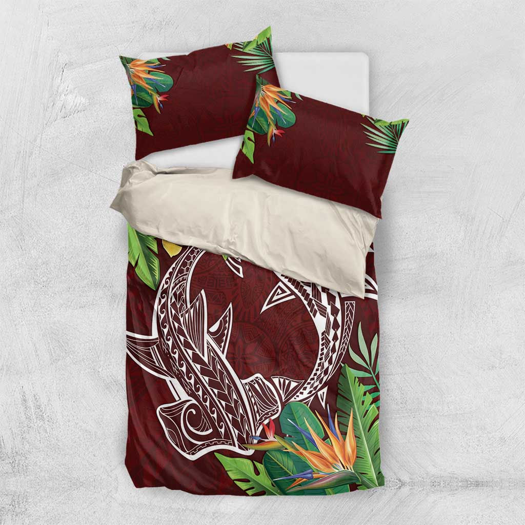 Polynesia Bedding Set Sharks Duo Tropical Oxblood