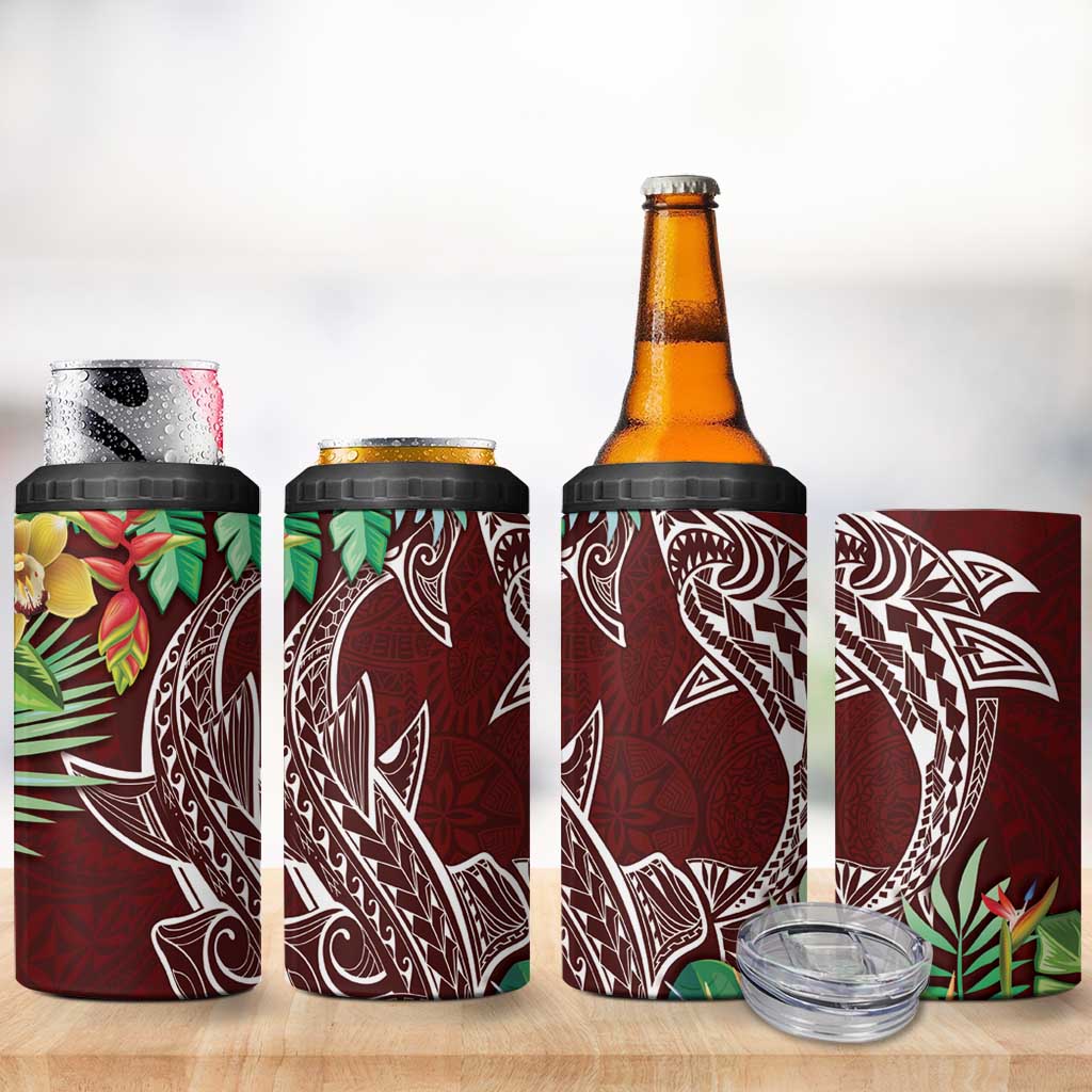 Polynesia 4 in 1 Can Cooler Tumbler Sharks Duo Tropical Oxblood LT7 - Polynesian Pride