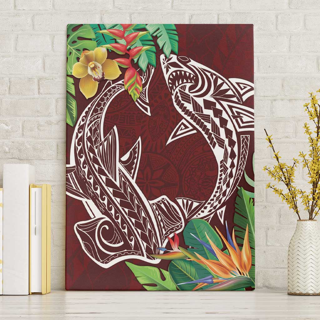 Polynesia Canvas Wall Art Sharks Duo Tropical Oxblood LT7 Without Frame Oxblood - Polynesian Pride