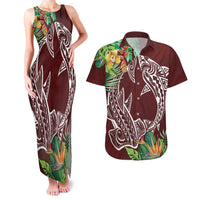 Polynesia Couples Matching Tank Maxi Dress and Hawaiian Shirt Sharks Duo Tropical Oxblood LT7 Oxblood - Polynesian Pride