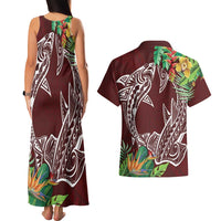 Polynesia Couples Matching Tank Maxi Dress and Hawaiian Shirt Sharks Duo Tropical Oxblood LT7 - Polynesian Pride