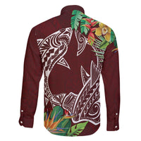 Polynesia Family Matching Puletasi and Hawaiian Shirt Sharks Duo Tropical Oxblood LT7 - Polynesian Pride