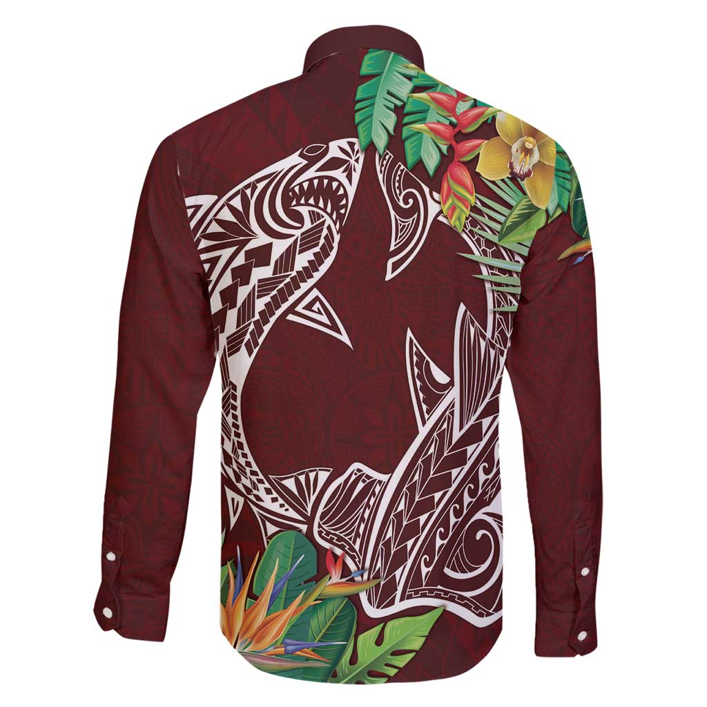 Polynesia Family Matching Summer Maxi Dress and Hawaiian Shirt Sharks Duo Tropical Oxblood LT7 - Polynesian Pride