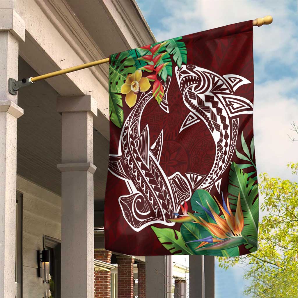 Polynesia Garden Flag Sharks Duo Tropical Oxblood LT7 House Flag Oxblood - Polynesian Pride