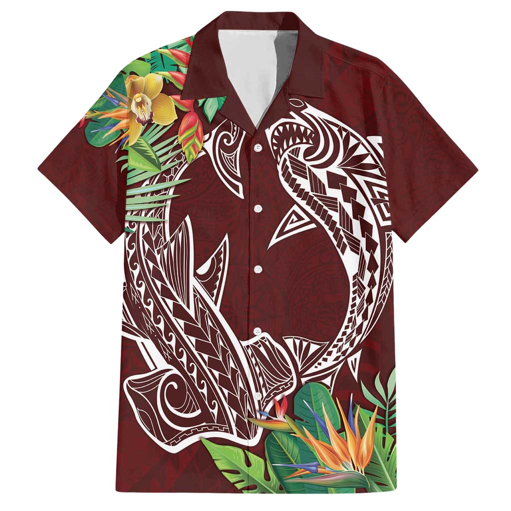 Polynesia Hawaiian Shirt Sharks Duo Tropical Oxblood LT7 Oxblood - Polynesian Pride