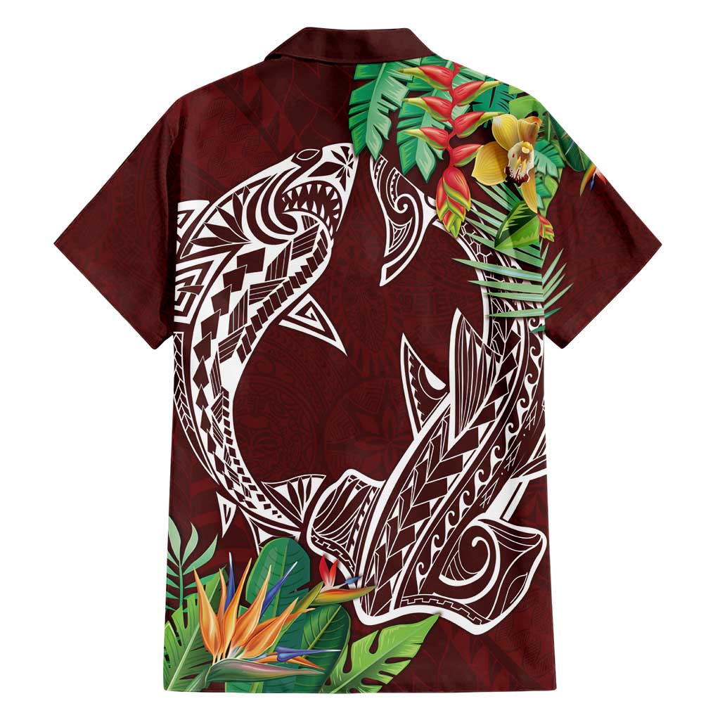 Polynesia Hawaiian Shirt Sharks Duo Tropical Oxblood LT7 - Polynesian Pride