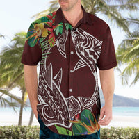 Polynesia Hawaiian Shirt Sharks Duo Tropical Oxblood LT7 - Polynesian Pride
