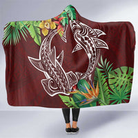 Polynesia Hooded Blanket Sharks Duo Tropical Oxblood LT7 One Size Oxblood - Polynesian Pride