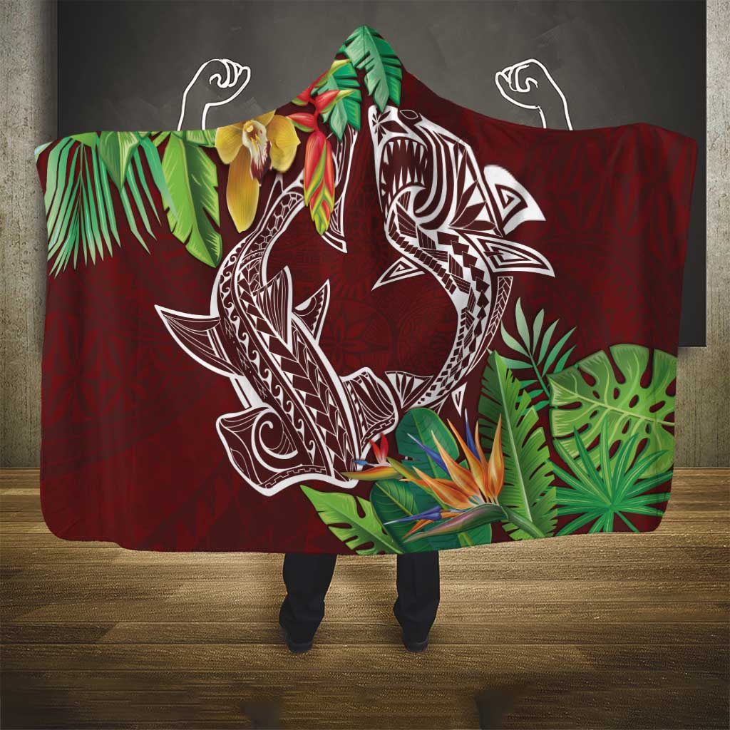 Polynesia Hooded Blanket Sharks Duo Tropical Oxblood LT7 - Polynesian Pride