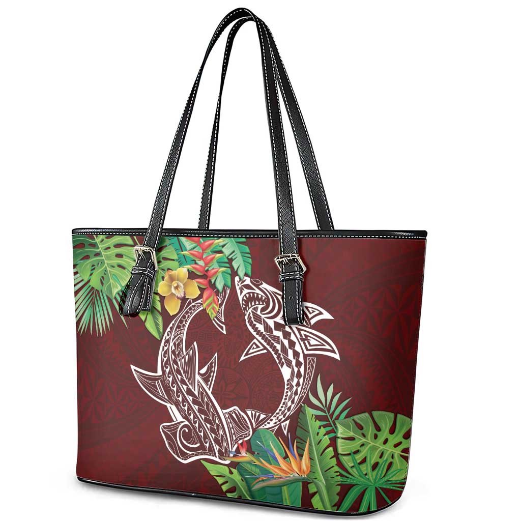 Polynesia Leather Tote Bag Sharks Duo Tropical Oxblood LT7 - Polynesian Pride