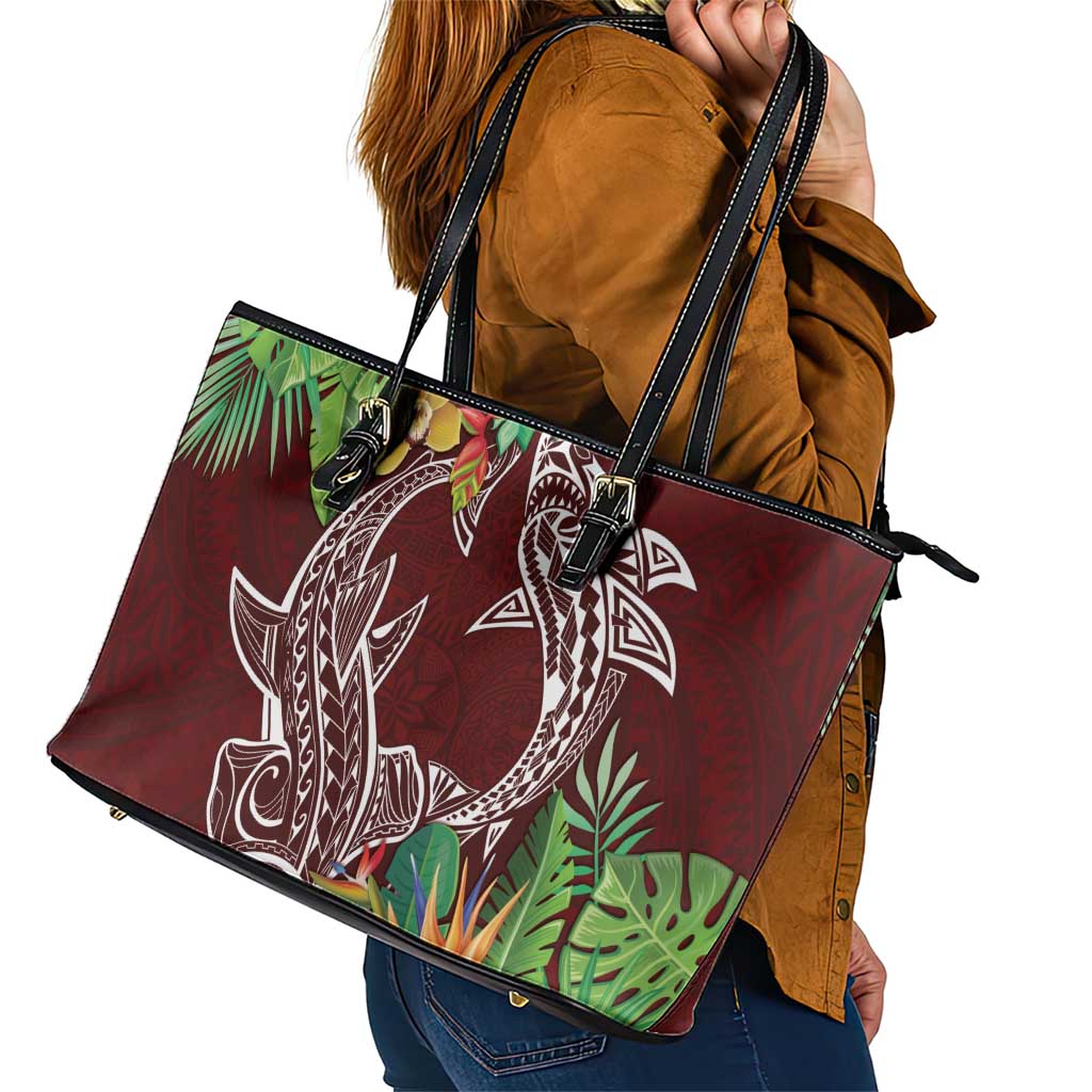 Polynesia Leather Tote Bag Sharks Duo Tropical Oxblood LT7 - Polynesian Pride