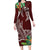 Polynesia Long Sleeve Bodycon Dress Sharks Duo Tropical Oxblood