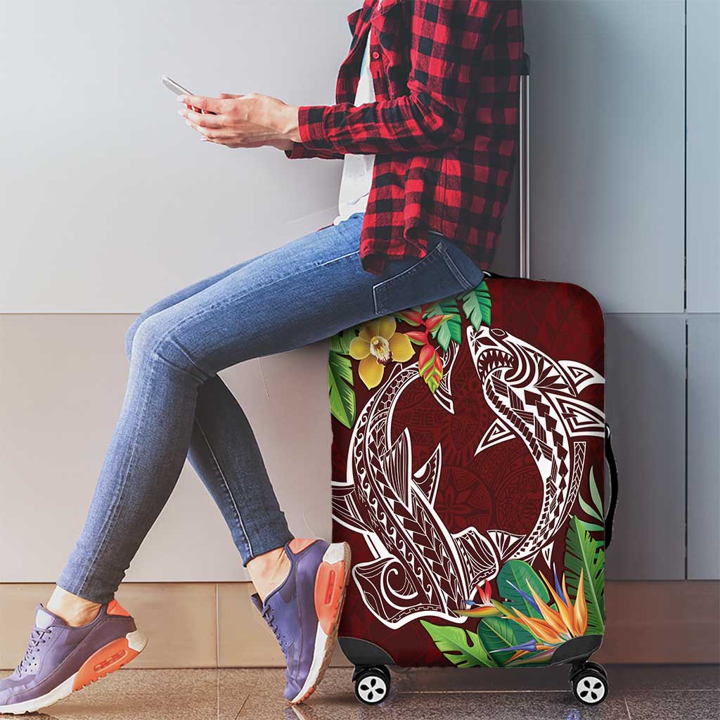 Polynesia Luggage Cover Sharks Duo Tropical Oxblood