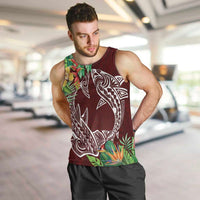 Polynesia Men Tank Top Sharks Duo Tropical Oxblood LT7 Oxblood - Polynesian Pride