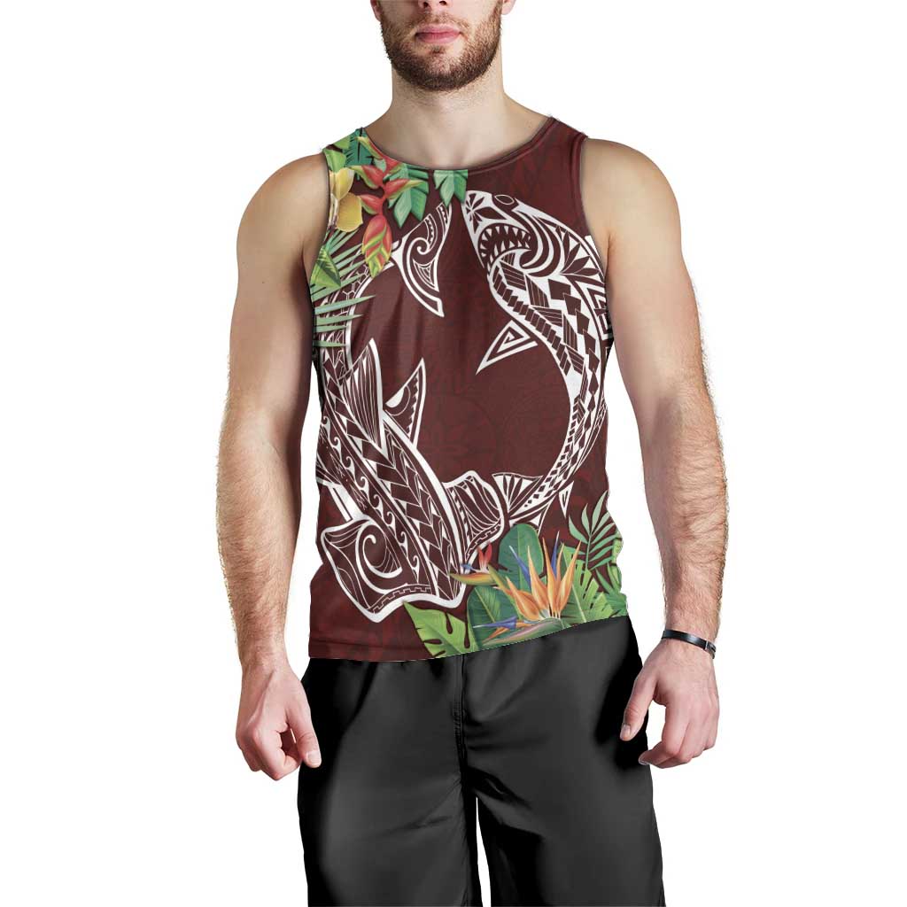 Polynesia Men Tank Top Sharks Duo Tropical Oxblood LT7 - Polynesian Pride