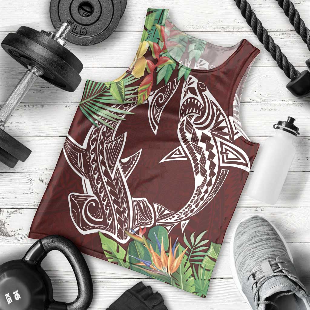 Polynesia Men Tank Top Sharks Duo Tropical Oxblood LT7 - Polynesian Pride