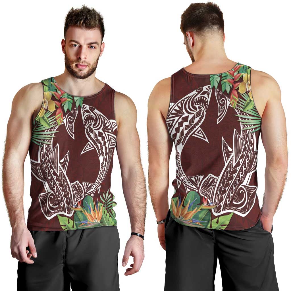 Polynesia Men Tank Top Sharks Duo Tropical Oxblood LT7 - Polynesian Pride
