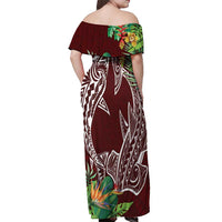 Polynesia Off Shoulder Maxi Dress Sharks Duo Tropical Oxblood LT7 - Polynesian Pride