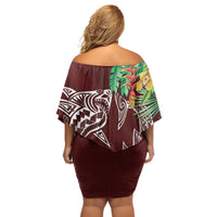 Polynesia Off Shoulder Short Dress Sharks Duo Tropical Oxblood LT7 - Polynesian Pride