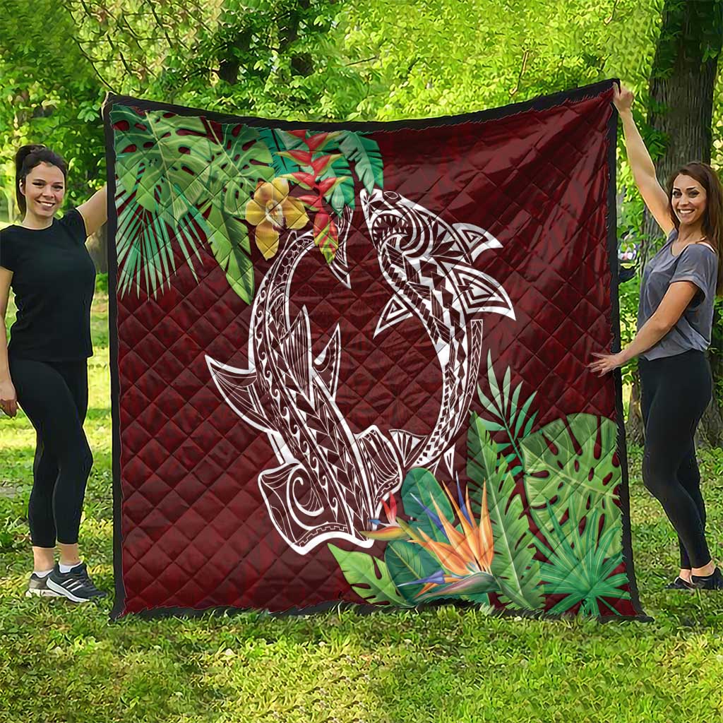 Polynesia Quilt Sharks Duo Tropical Oxblood