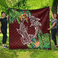 Polynesia Quilt Sharks Duo Tropical Oxblood