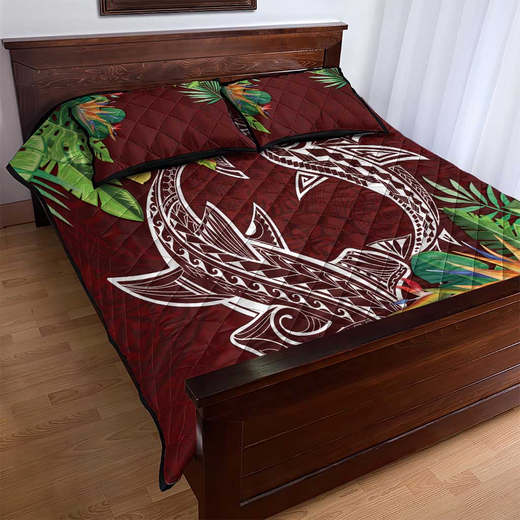 Polynesia Quilt Bed Set Sharks Duo Tropical Oxblood LT7 - Polynesian Pride