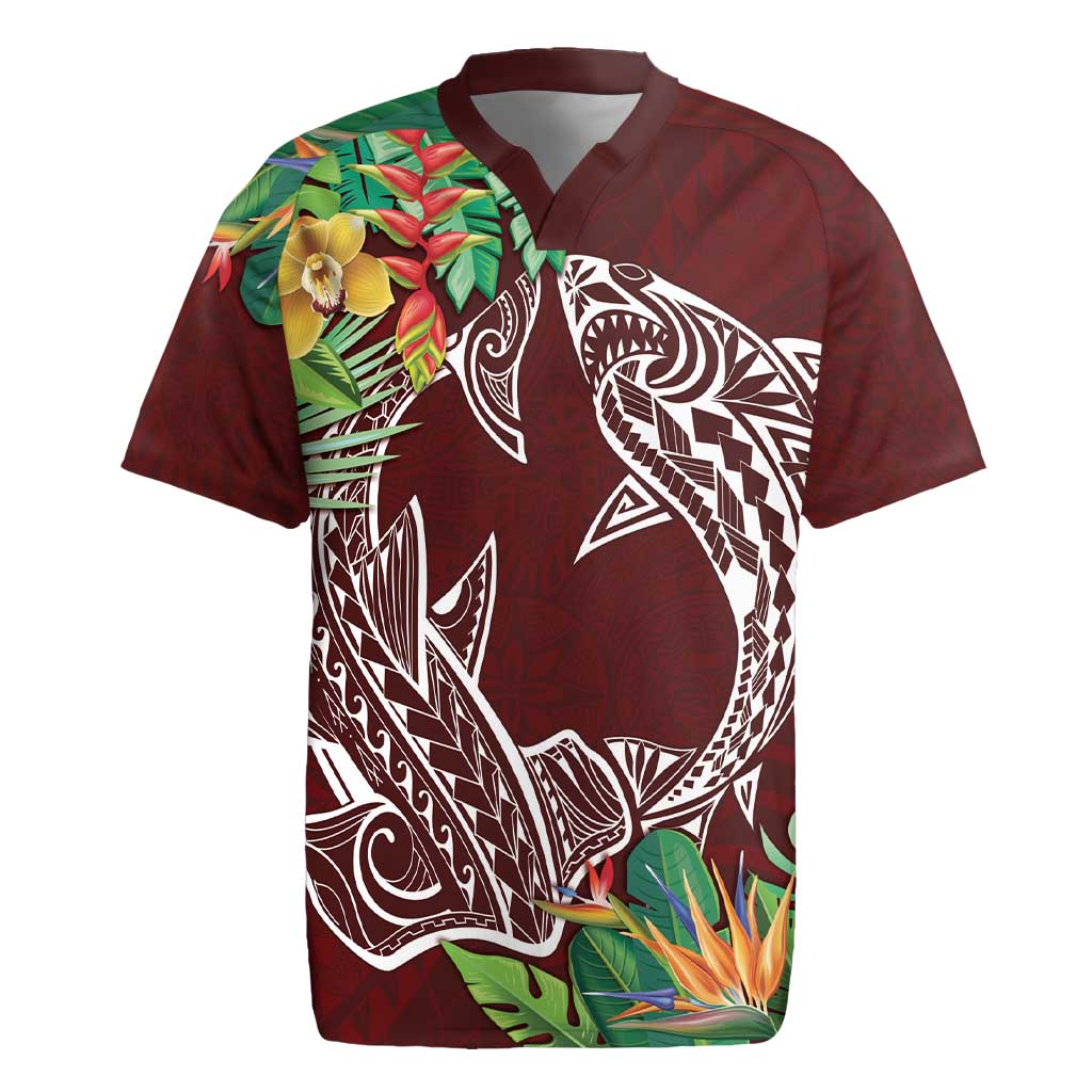 Polynesia Rugby Jersey Sharks Duo Tropical Oxblood