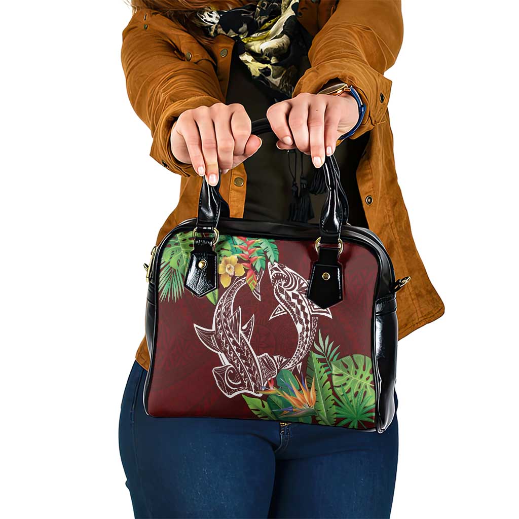 Polynesia Shoulder Handbag Sharks Duo Tropical Oxblood