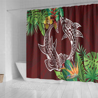 Polynesia Shower Curtain Sharks Duo Tropical Oxblood