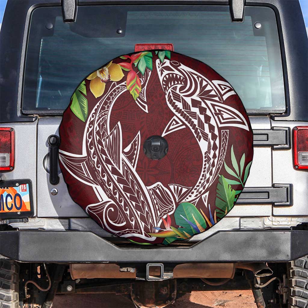 Polynesia Spare Tire Cover Sharks Duo Tropical Oxblood LT7 Oxblood - Polynesian Pride