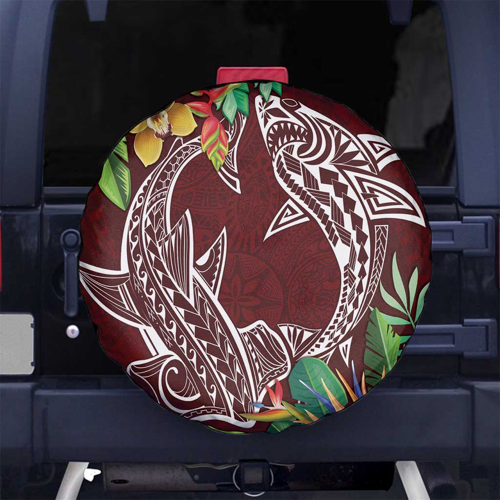 Polynesia Spare Tire Cover Sharks Duo Tropical Oxblood LT7 - Polynesian Pride