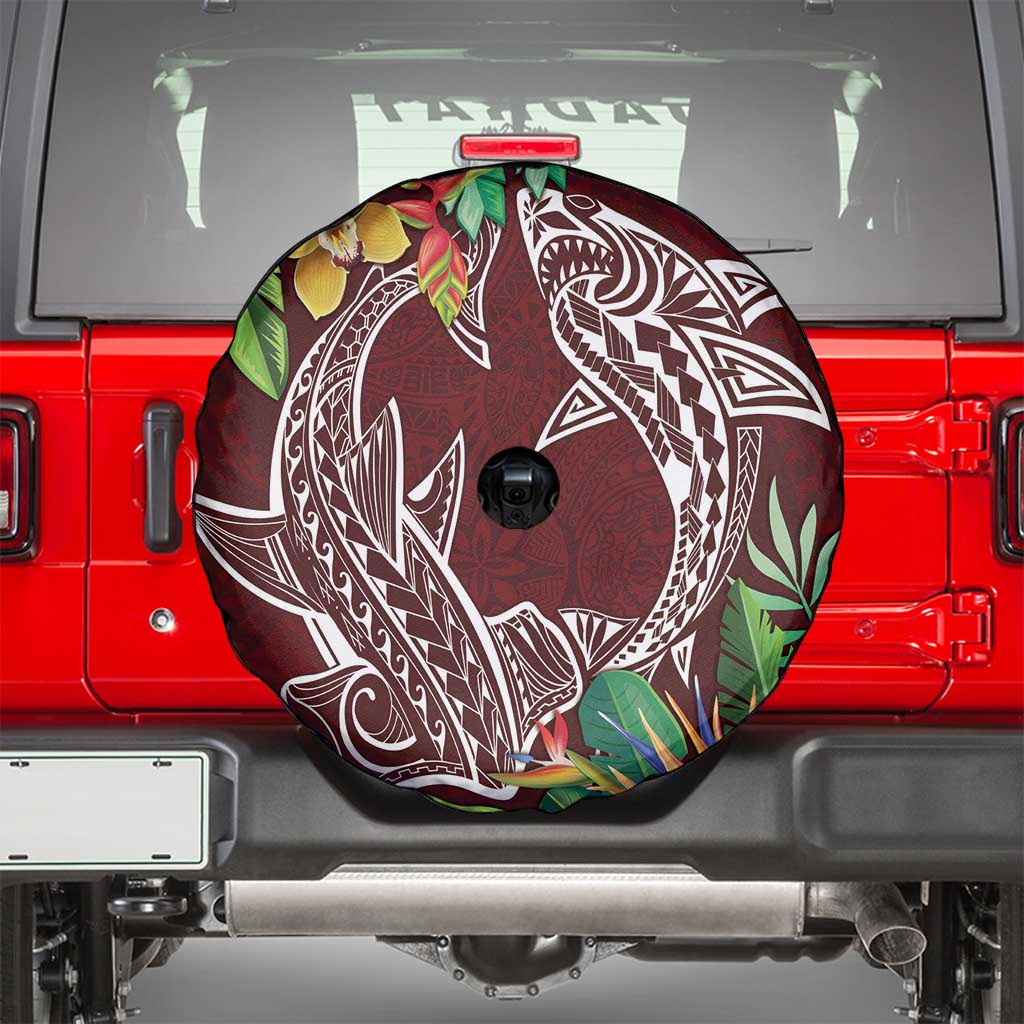 Polynesia Spare Tire Cover Sharks Duo Tropical Oxblood LT7 - Polynesian Pride