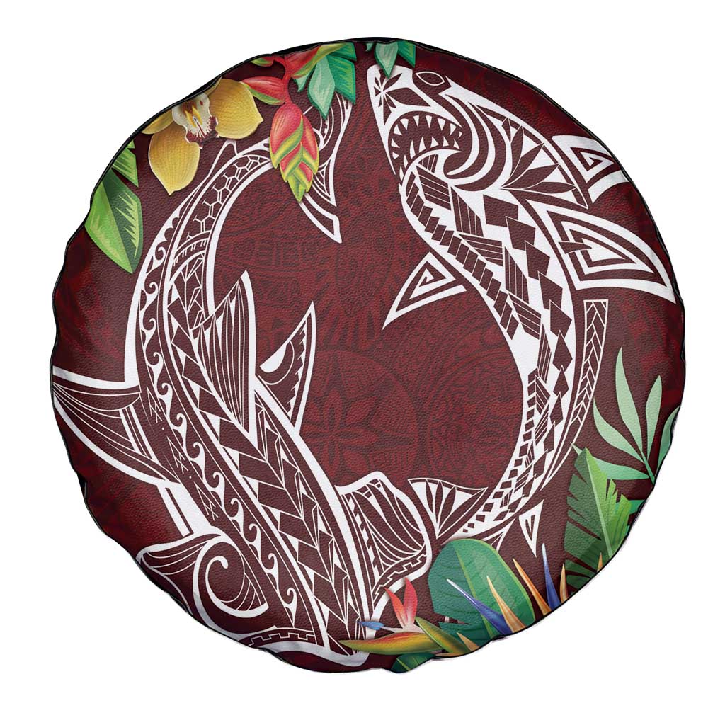 Polynesia Spare Tire Cover Sharks Duo Tropical Oxblood LT7 - Polynesian Pride