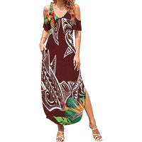 Polynesia Summer Maxi Dress Sharks Duo Tropical Oxblood LT7 Women Oxblood - Polynesian Pride