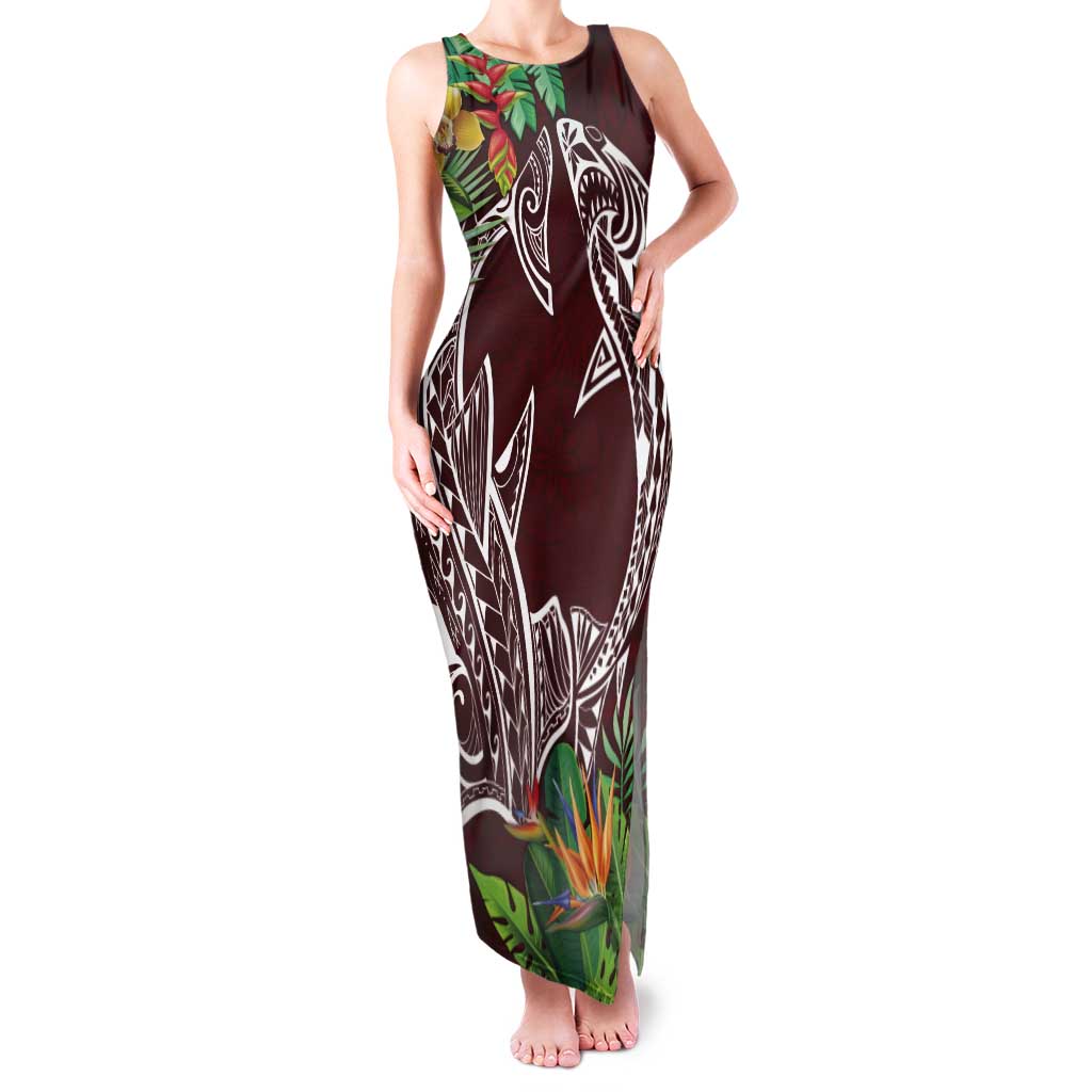 Polynesia Tank Maxi Dress Sharks Duo Tropical Oxblood LT7 Women Oxblood - Polynesian Pride