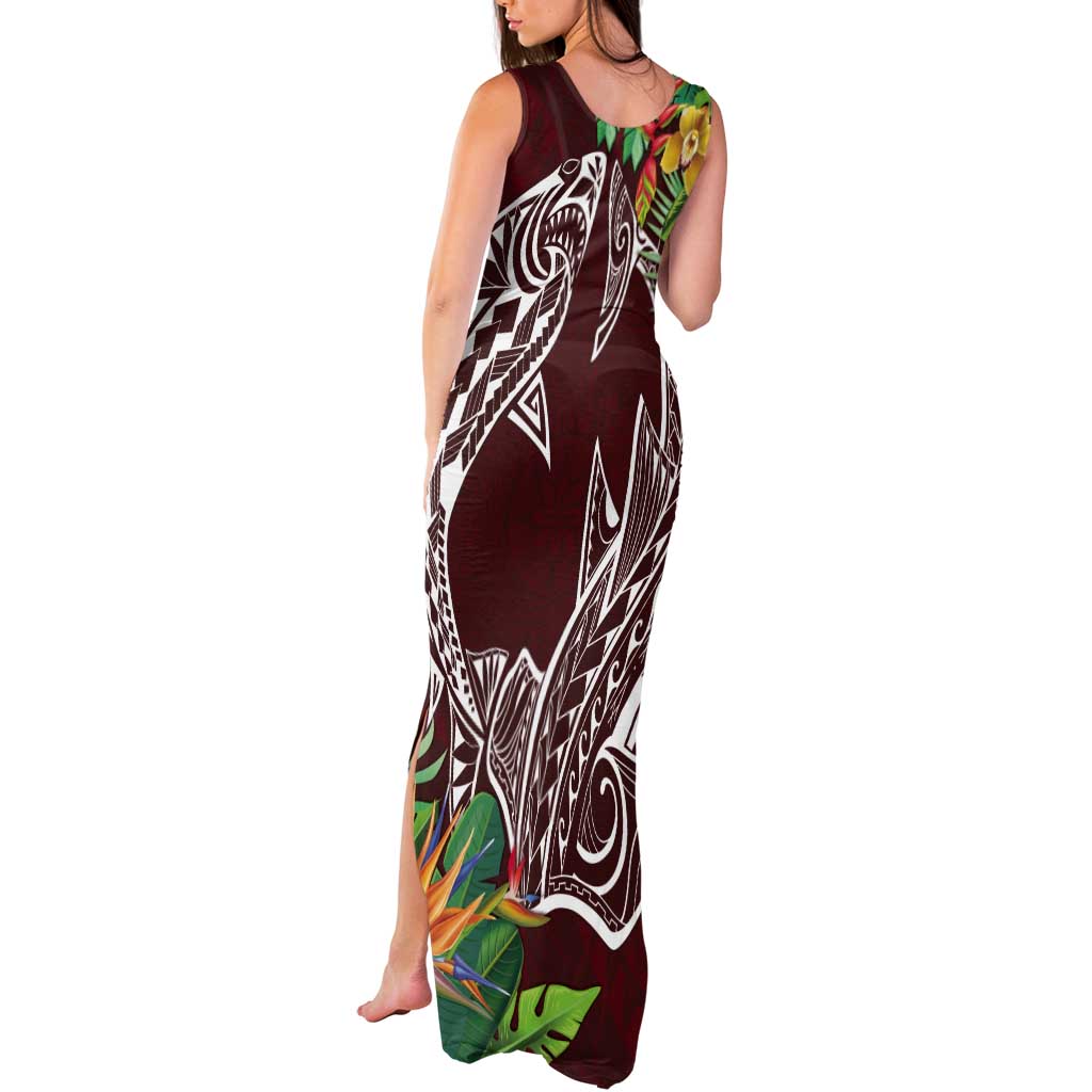 Polynesia Tank Maxi Dress Sharks Duo Tropical Oxblood LT7 - Polynesian Pride