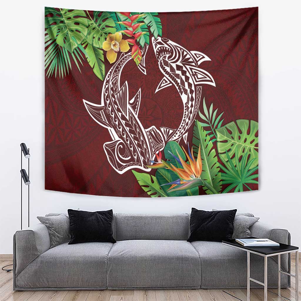 Polynesia Tapestry Sharks Duo Tropical Oxblood