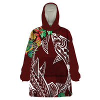 Polynesia Wearable Blanket Hoodie Sharks Duo Tropical Oxblood LT7 One Size Oxblood - Polynesian Pride
