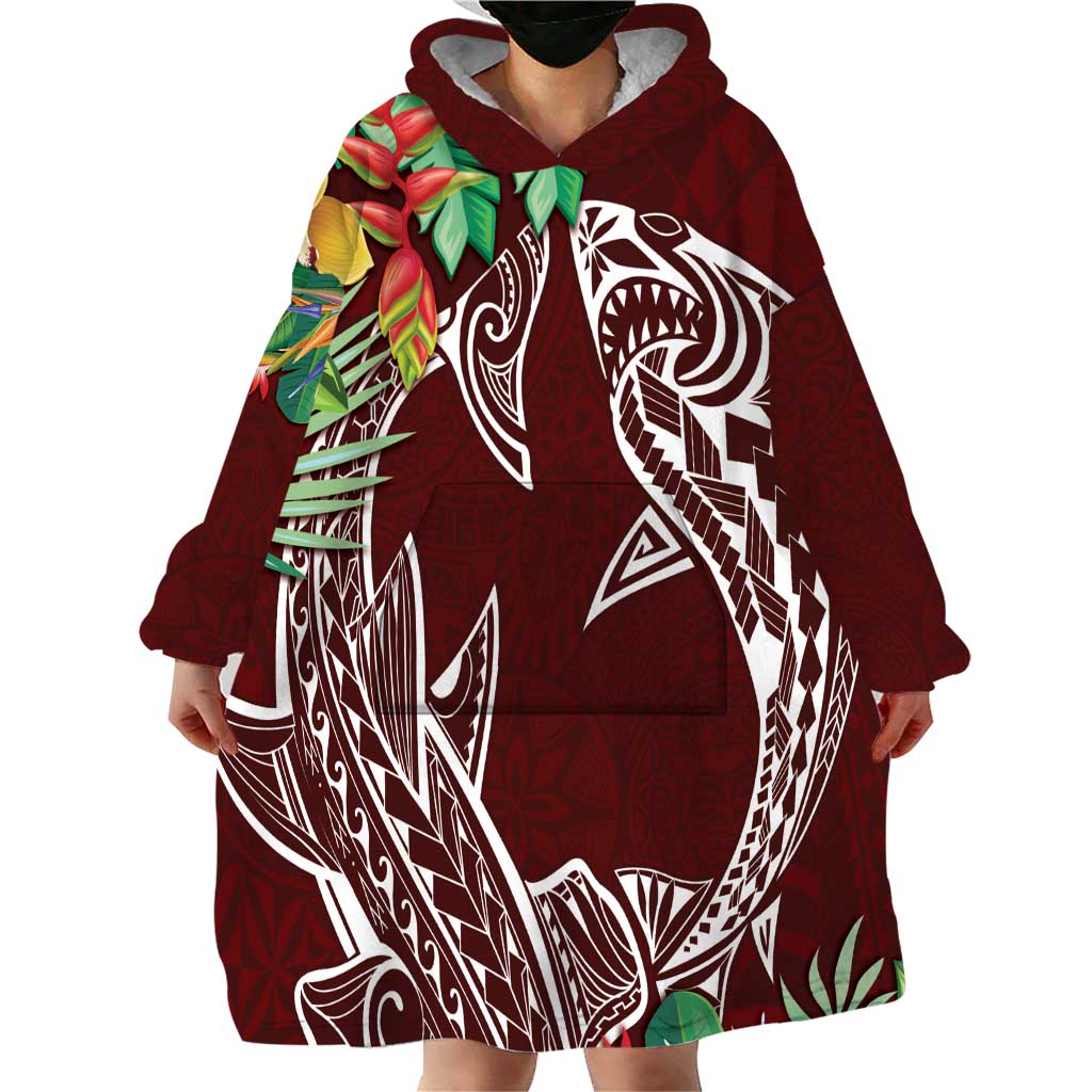 Polynesia Wearable Blanket Hoodie Sharks Duo Tropical Oxblood LT7 - Polynesian Pride